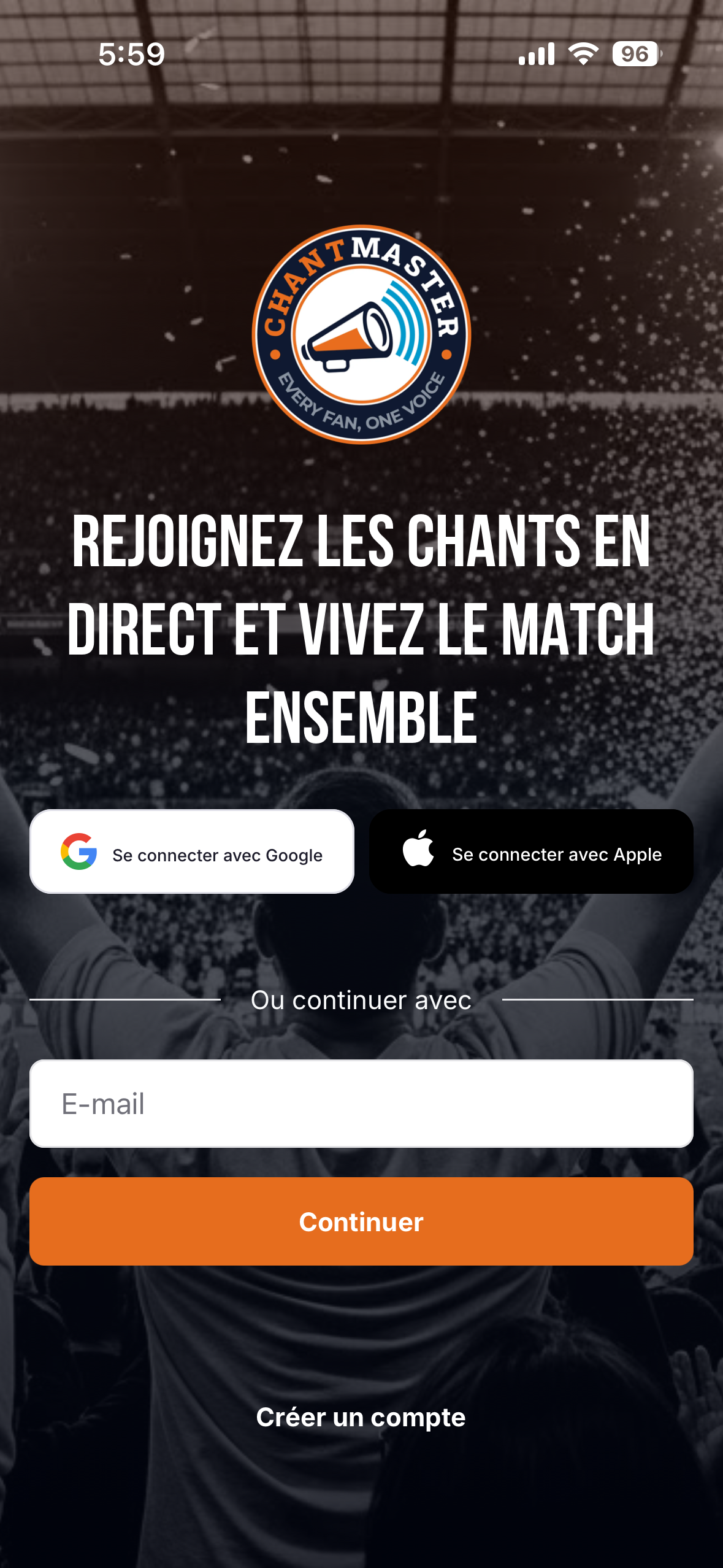 Écran de connexion ChantMaster